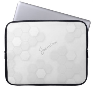 Housse Pour Ordinateur Portable Pastel Grey Motif hexagonal avec nom personnalisé