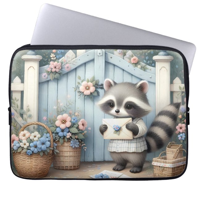 Housse Pour Ordinateur Portable Pastel Raccoon Letter Garden (Devant)
