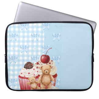 Housse Pour Ordinateur Portable pastel "teddy bear" cupcake kawaii gingham ribbon