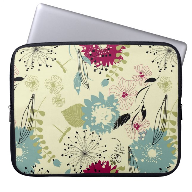 Housse Pour Ordinateur Portable Pastel Tones Retro Floral Design (Devant)