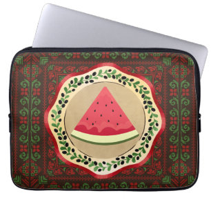Housse Pour Ordinateur Portable pastèque sur plaque d'olive avec tatreez palestini