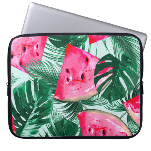 Housse Pour Ordinateur Portable Pastèques, palmiers feuilles : pattes tropicales s