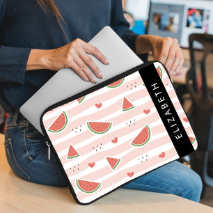 Housse Pour Ordinateur Portable Pastèques Rouges, Coeurs, Bandes, Votre Nom