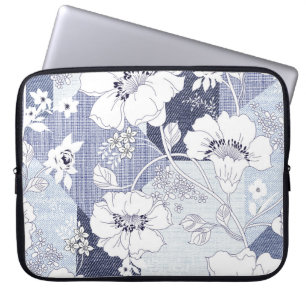 Housse Pour Ordinateur Portable Patchwork de fleur de denim, motif sans soudure.