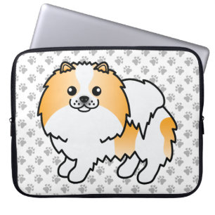 Housse Pour Ordinateur Portable Pâtes et chiens mignons de Poméranie orange Parti-