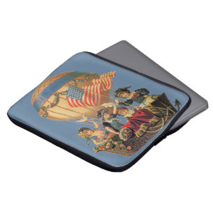 Housse Pour Ordinateur Portable Patriotique vintage, Enfants dans un ballon à air 
