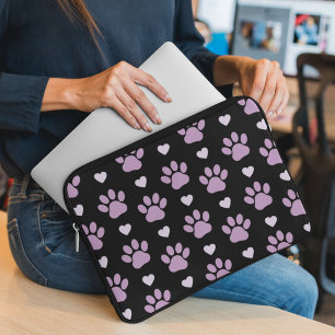 Housse Pour Ordinateur Portable Pattern of paws, Dog paws, Lilac paws, Hearts