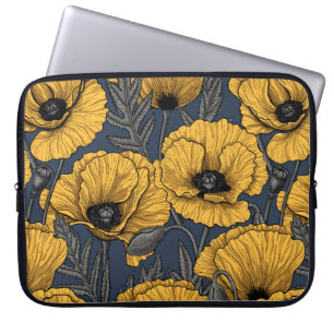 Housse Pour Ordinateur Portable Pavot jaune sur la marine