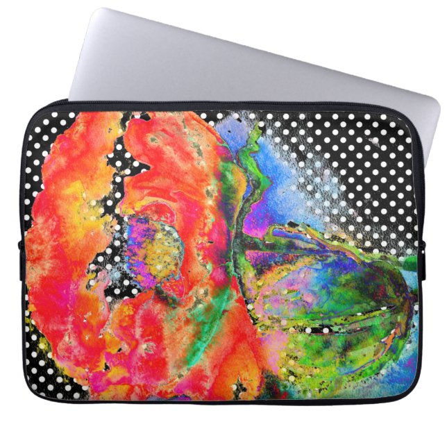 Housse Pour Ordinateur Portable Pavot rouge pois noirs et blancs (Devant)
