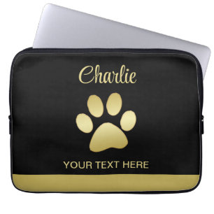 Housse Pour Ordinateur Portable Paw chien brillant or sur arrière - plan noir