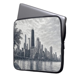Housse Pour Ordinateur Portable Paysage de Chicago dans l'art pointilliste