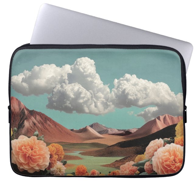 Housse Pour Ordinateur Portable Paysage Montagnard Floral Surréaliste Avec Nuages  (Devant)