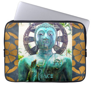 Housse Pour Ordinateur Portable Peace Bouddha Turquoise Statue Or Mosaïque Photo