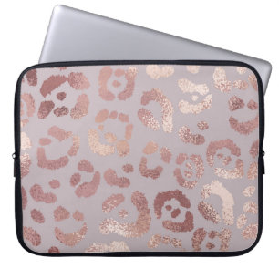 Housse Pour Ordinateur Portable Peau léopard : élégance or rose.