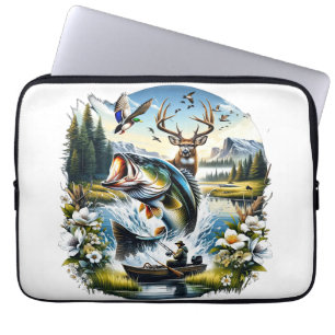 Housse Pour Ordinateur Portable Pêche, Cerf, Chasse au Canard