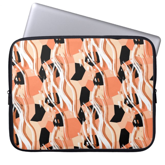 Housse Pour Ordinateur Portable Pêcher noir blanc Motif Abstrait. (Devant)