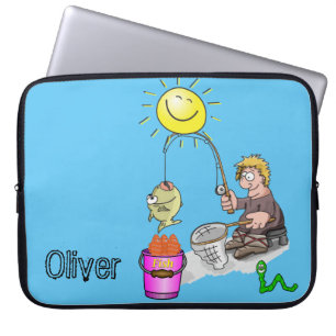 Housse Pour Ordinateur Portable Pêcheur à manches, Pêche, Bleu Soleil