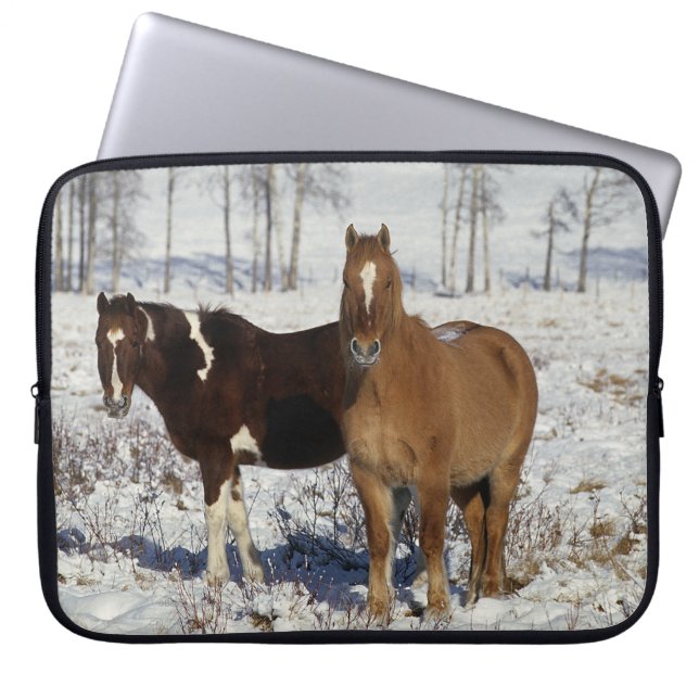 Housse Pour Ordinateur Portable Peignez les chevaux dans la neige (Devant)