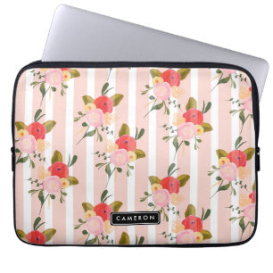 Housse Pour Ordinateur Portable Peines et rayures roses blanches Personnalisées