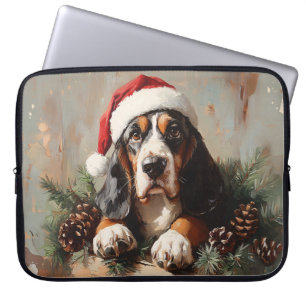 Housse Pour Ordinateur Portable Peinture à l'huile de Basset Hound avec un chapeau
