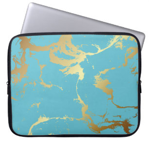 Housse Pour Ordinateur Portable Peinture acrylique en marbre turquoise et or Bac A