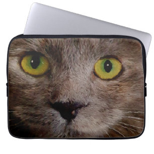 Housse Pour Ordinateur Portable Peinture Brown à l'huile faciale de chat, Manche d
