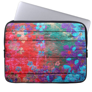 Housse Pour Ordinateur Portable Peinture de fleurs de couleur artistique sur bois