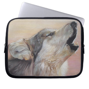 Housse Pour Ordinateur Portable peinture de loup gris hurlant