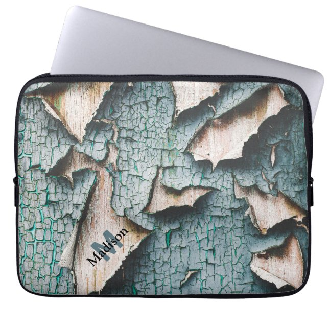 Housse Pour Ordinateur Portable Peinture Rustique vieux bleu clair vert pâle Monog (Devant)
