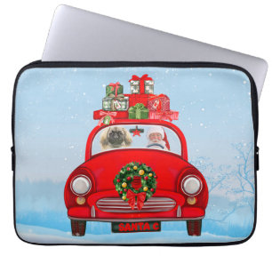 Housse Pour Ordinateur Portable Pékinois en voiture avec le Père Noël