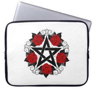 Housse Pour Ordinateur Portable Pentagramme aux roses rouges