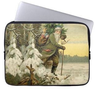 Housse Pour Ordinateur Portable Père Noël vintage Noël victorien vacances Arbre
