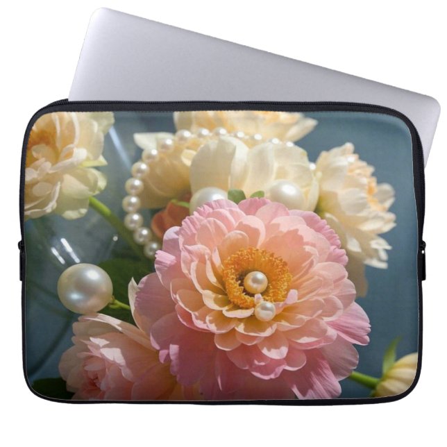 Housse Pour Ordinateur Portable Perles aux fleurs roses (Devant)