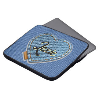 Housse Pour Ordinateur Portable Personalized Blue Denim Heart