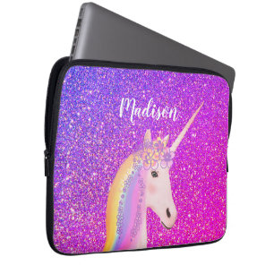 Housse Pour Ordinateur Portable Personalized Purple Pink Glitter Unicorn
