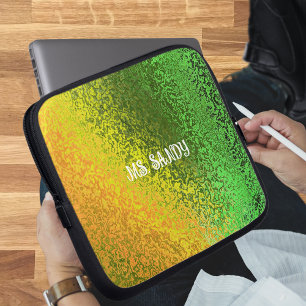 Housse Pour Ordinateur Portable Personnaliser Nom Tons brillants de vert et jaune