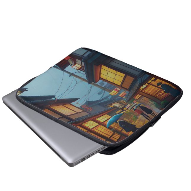 Housse Pour Ordinateur Portable Petite route japonaise Rainy (Devant bas)