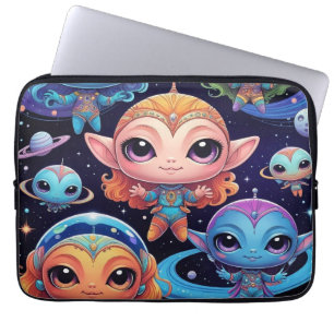 Housse Pour Ordinateur Portable Petits Aliens Multi-Couleurs dans l'Espace