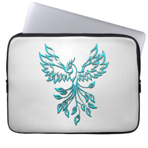 Housse Pour Ordinateur Portable Phoenix bleu turquoise se lève sur l'argent