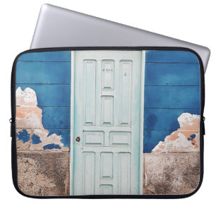 HOUSSE POUR ORDINATEUR PORTABLE PHOTO DE BÂTIMENT AVEC PORTE EN BOIS BLANC