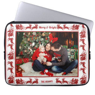 Housse Pour Ordinateur Portable Photo de Noël du traîneau du Père Noël Merry & Bri
