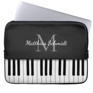 Housse Pour Ordinateur Portable Piano Clavier Monogramme Noir personnalisé