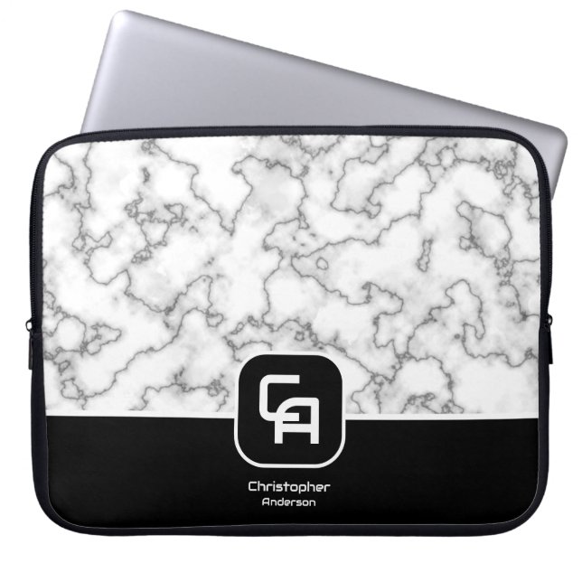 Housse Pour Ordinateur Portable Pierre Monogramme noir blanc (Devant)