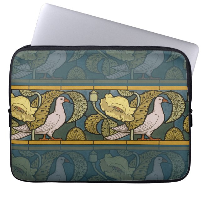 Housse Pour Ordinateur Portable Pigeon Blue Yellow Fish Art Nouveau (Devant)
