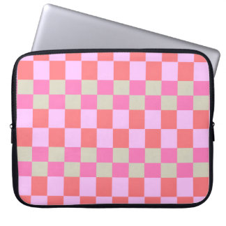 Housse Pour Ordinateur Portable Pink and Sand Beige Retro Checkerboard Pattern