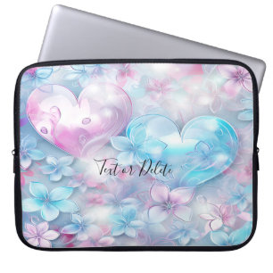 Housse Pour Ordinateur Portable Pink Aqua Coeurs et Fleurs Manches Ordinateur Port