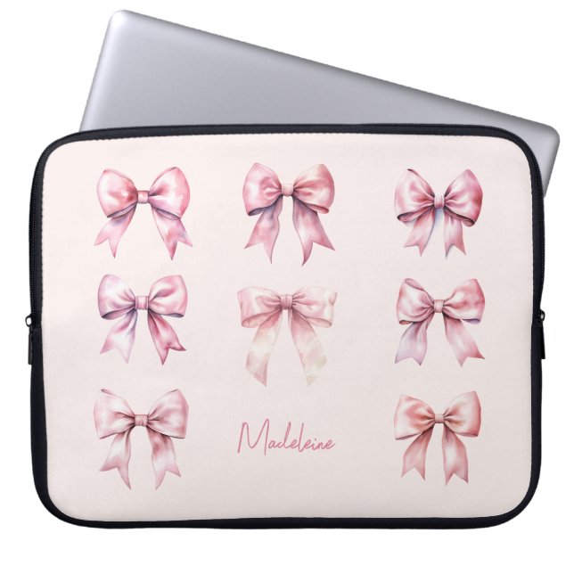 Housse Pour Ordinateur Portable Pink Coquette Bow Custom Name (Devant)