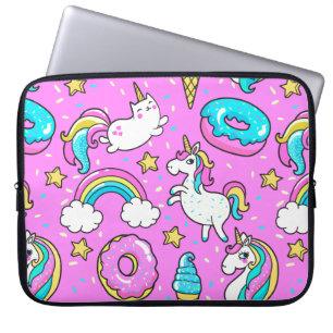 Housse Pour Ordinateur Portable Pink Kitschy glittery drôle de licorne et de chat