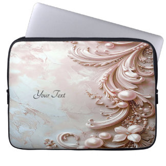 Housse Pour Ordinateur Portable Pink Ornate Pearl and Floral Laptop Sleeve