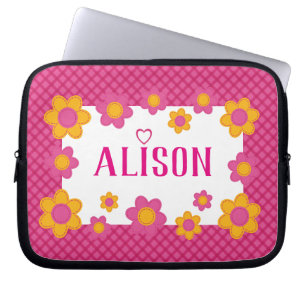 Housse Pour Ordinateur Portable Pink plaid floral filles nom mignon design printem